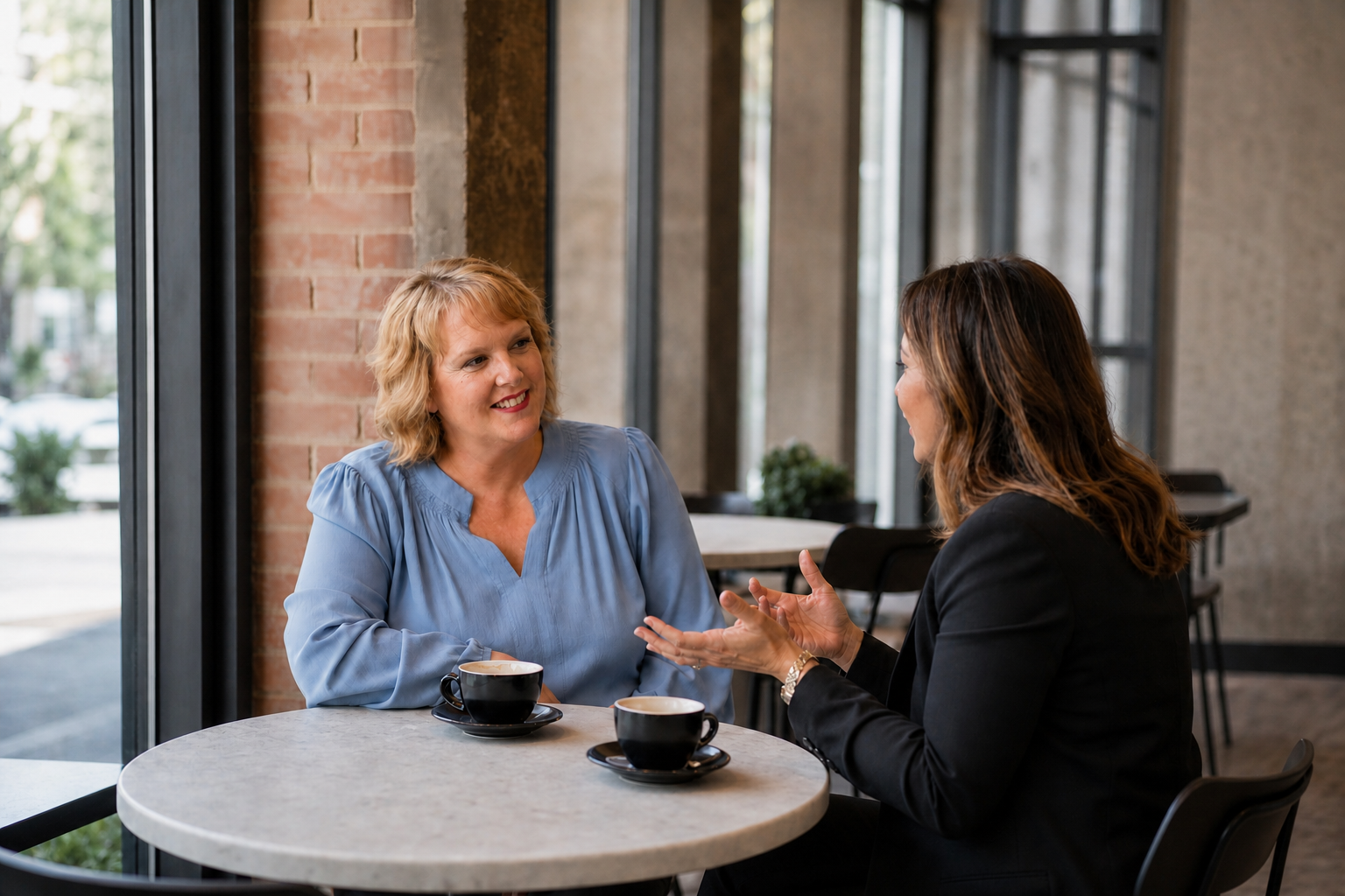Coffee Shop Conversation Two Professional Women